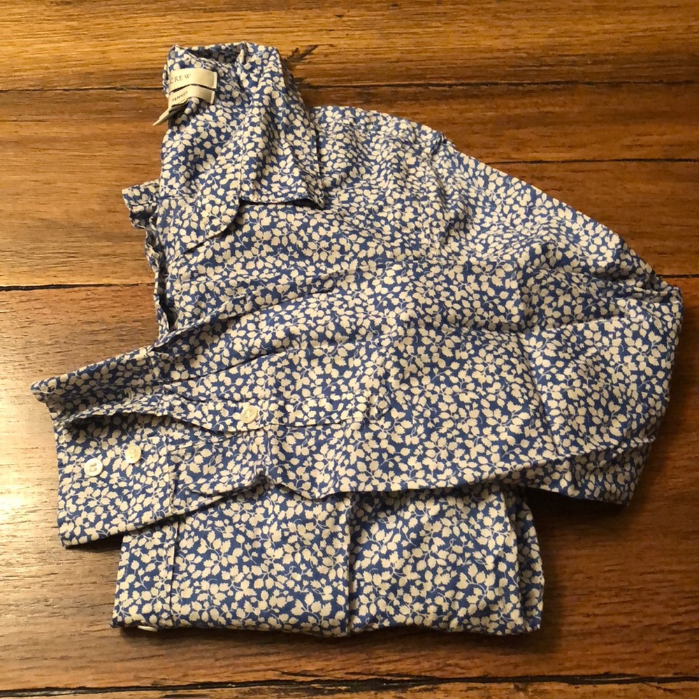 Blue and white floral print button down